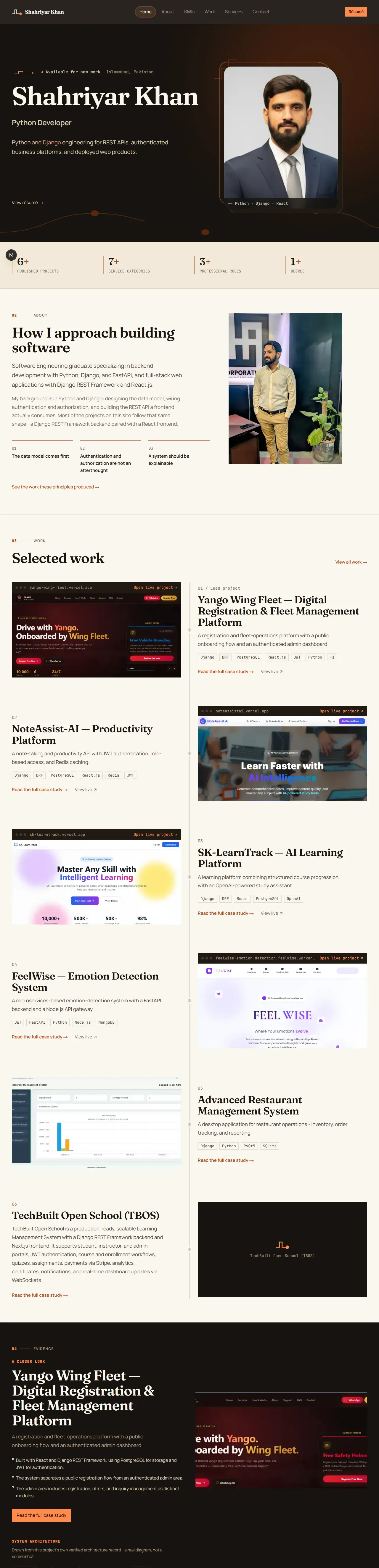 This portfolio itself, an example of the case-study-driven sites Shahriyar builds