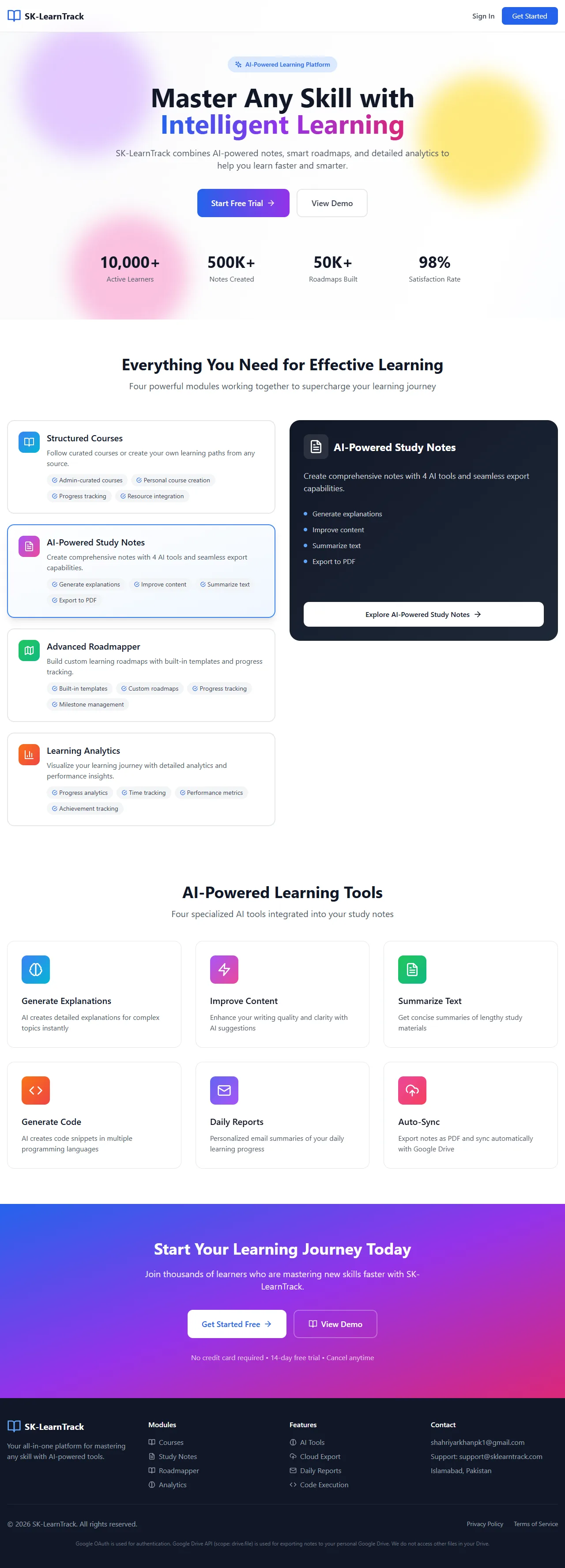 SK-LearnTrack, a real responsive website Shahriyar built and deployed